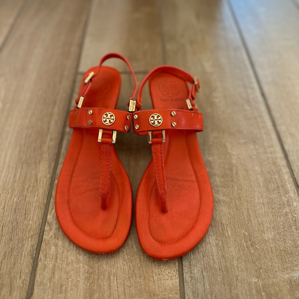 Tory Burch Orange Sandals with Gold Details